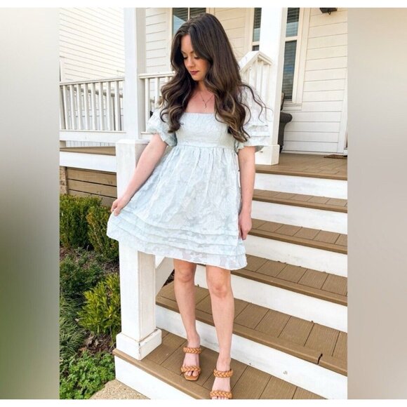 NWT $52 BaeVely Rylee Mini Dress Medium Baby Blue Ethereal Feminine Fairycore - Picture 1 of 16